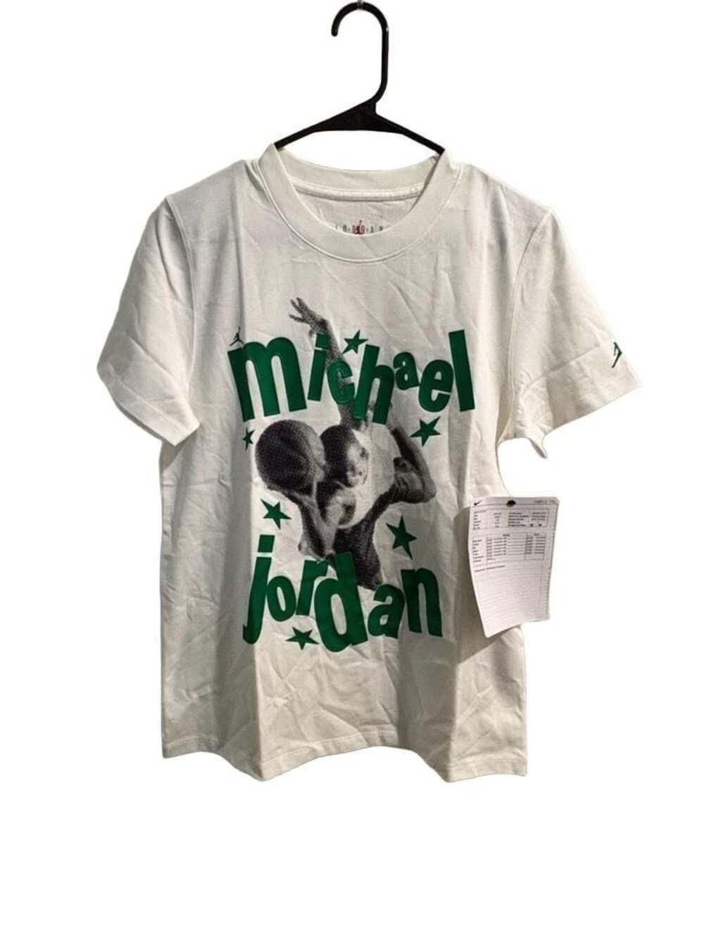 Jordan (Her)itage Women's T-shirt White With Bold Green Graphics Sz Medium